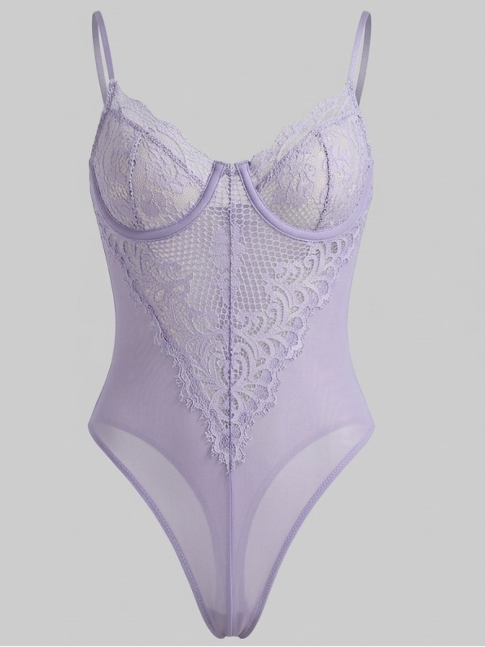 Oh Polly Lace Mesh Bodysuit – Lavender